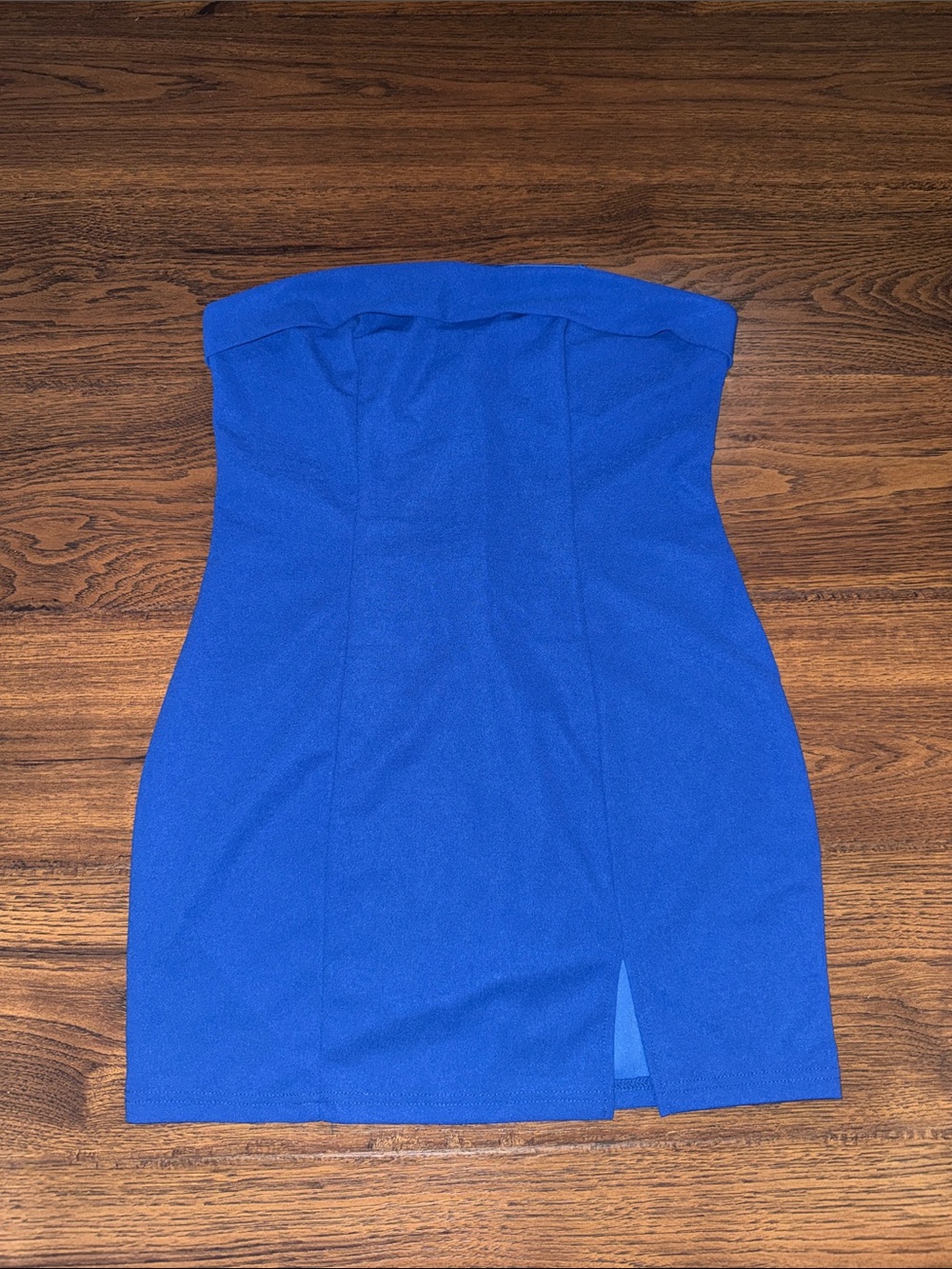 Strapless Blue Bodycon Dress with Front Slit